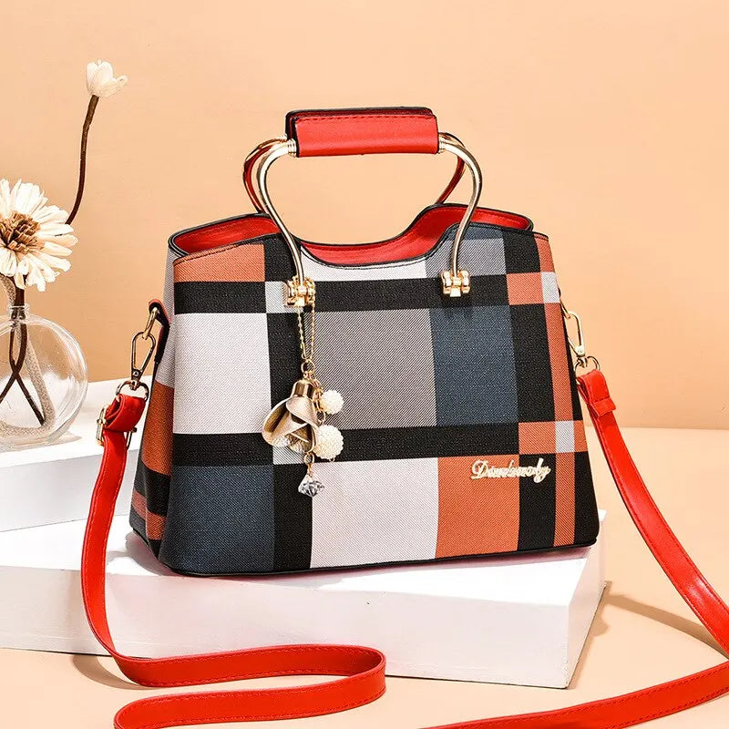 Sac à Main Femme à Carreaux en Cuir Véritable - Premium