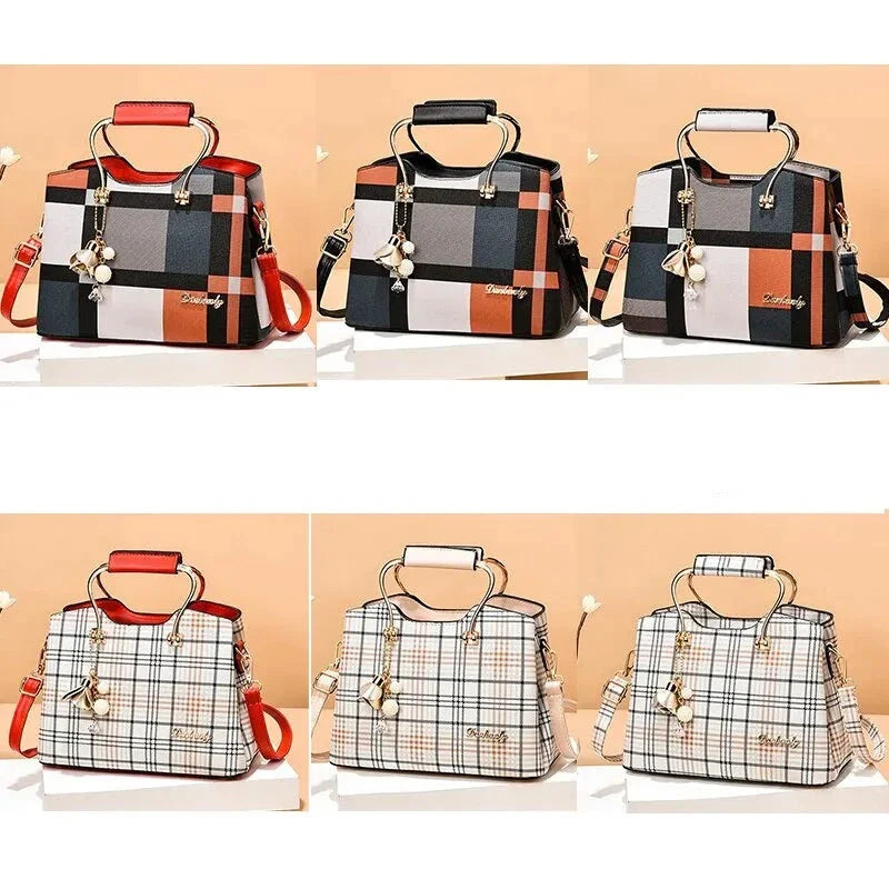 Sac à Main Femme à Carreaux en Cuir Véritable - Premium