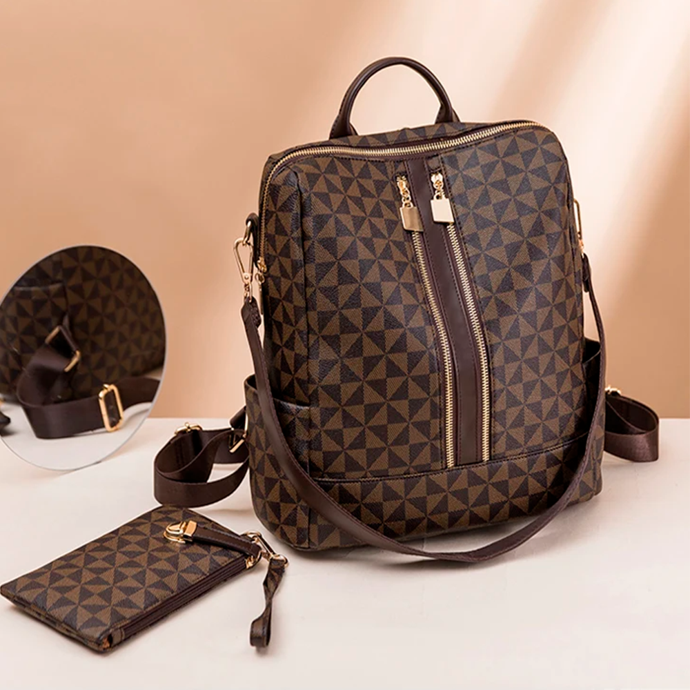 Sac à Dos Femme en Cuir + Portefeuille - Élégance Classique